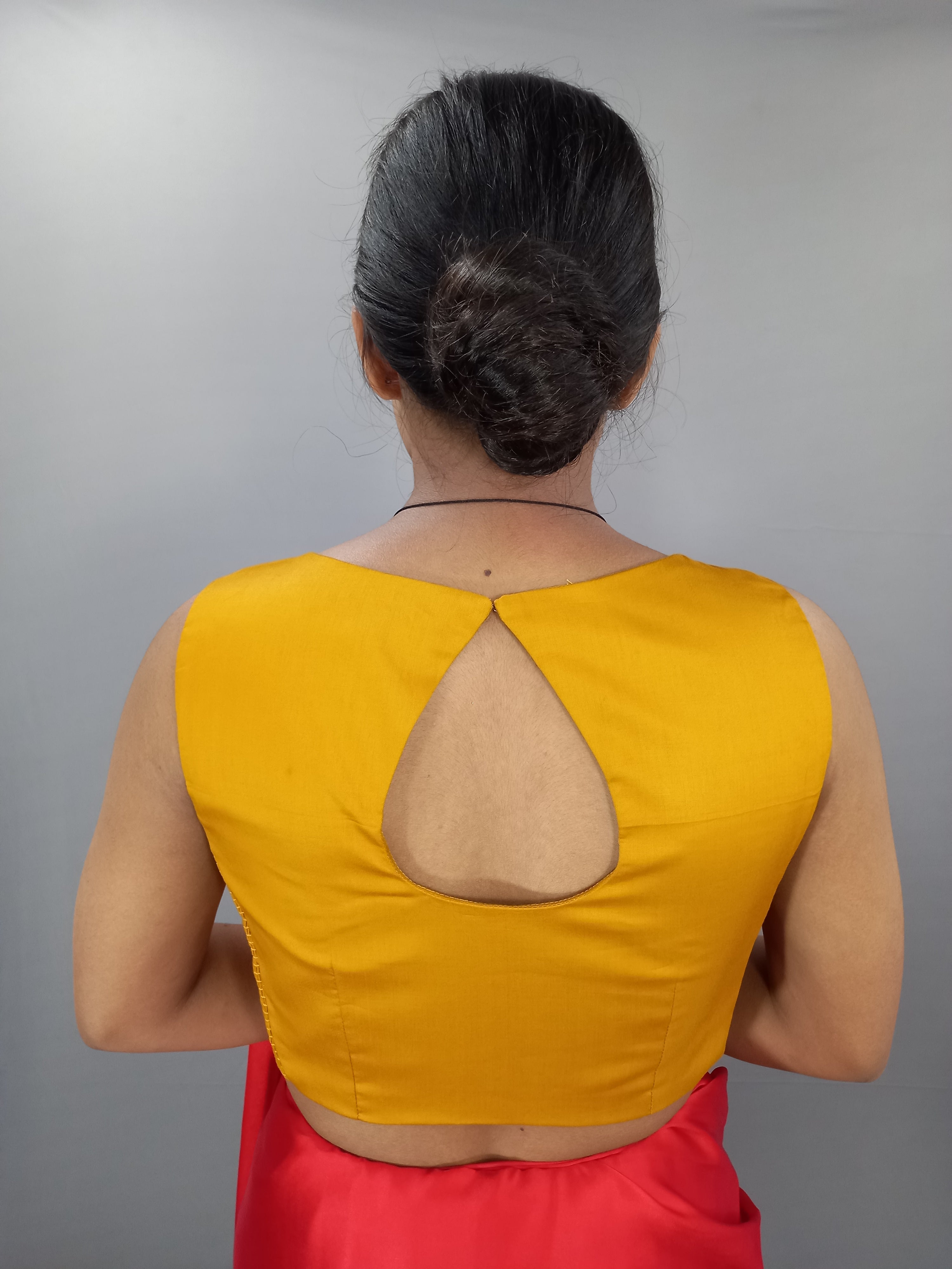 Sleeveless Cotton Saree Blouse in Mustard