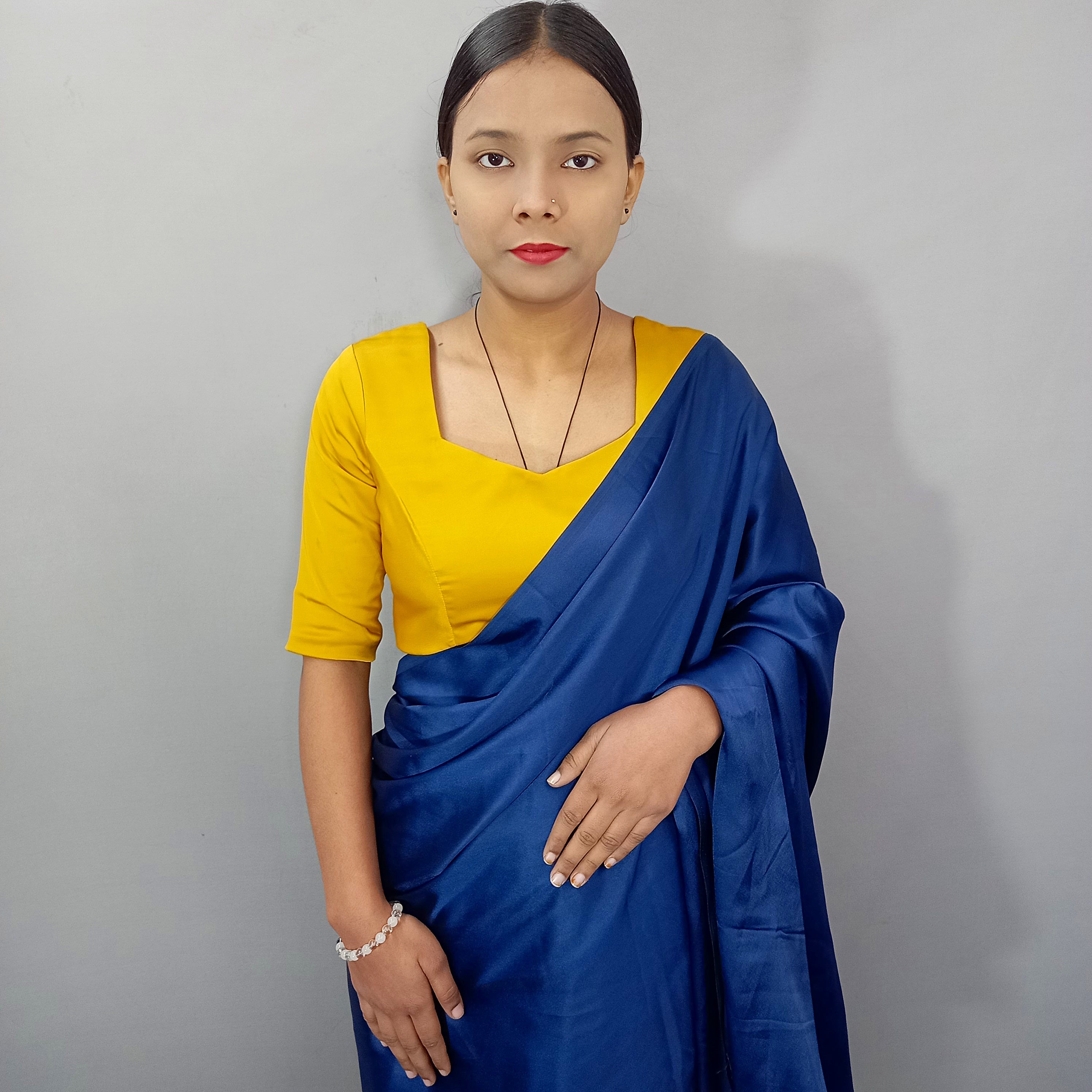 Square Neck Mustard Plain Silk Saree Blouse